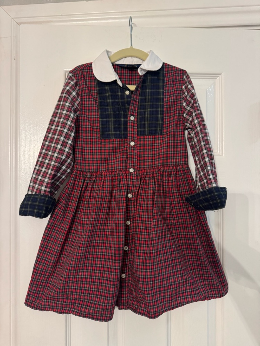 Polo by Ralph Lauren Red & Navy Plaid Dress with White Peter Pan Collar